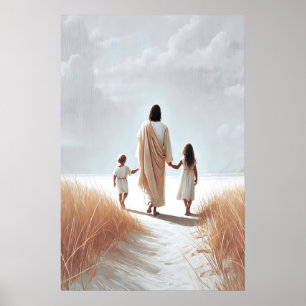Jesus Walking With Child Jesus and Children Christ Poster