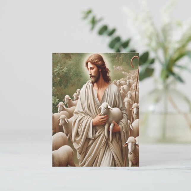 Jesus Walking With His Lambs Postcard (Standing Front)