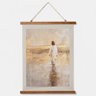 Jesus walks on the water in white clothes hanging tapestry
