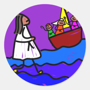 Jesus Walks on Water Classic Round Sticker