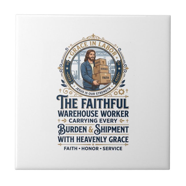 Jesus Warehouse Logistics Graphic Tee Christian Ar Ceramic Tile (Front)