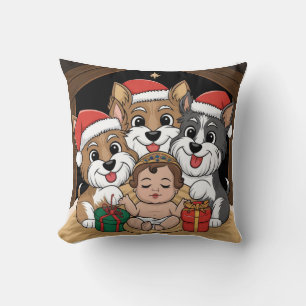 Jesus was born yorkies adoring  cushion
