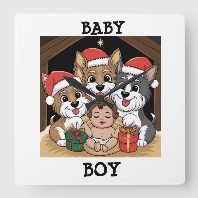 Jesus was born yorkies adoring  square wall clock (Front)