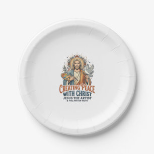 Jesus Watercolor Hobby T-Shirt Inspirational Faith Paper Plate
