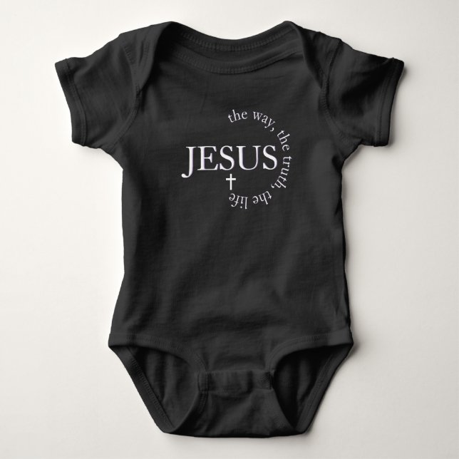 Jesus way, truth, life John 14:6 Cross Baby Bodysuit (Front)
