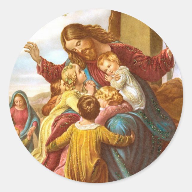 Jesus Welcomes Children round stickers (Front)