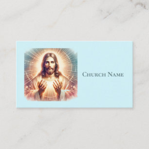 Jesus Welcoming Hands Watercolor (Blue) Business Card