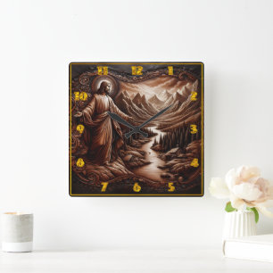 Jesus Welcoming in Serene Mountain Landscape Square Wall Clock