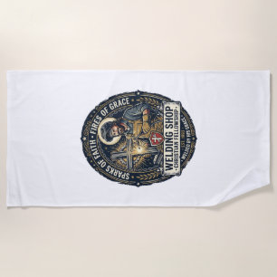 Jesus Welder Metal Shop T-Shirt Inspirational Fait Beach Towel