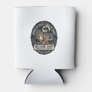 Jesus Welder Metal Shop T-Shirt Inspirational Fait Can Cooler
