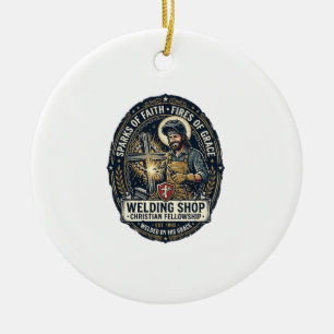 Jesus Welder Metal Shop T-Shirt Inspirational Fait Ceramic Ornament