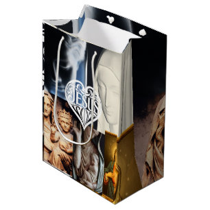 'Jesus' White Heart Collage Virgin Mary Artistic Medium Gift Bag