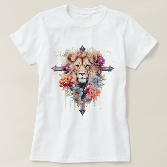 Jesus Wild Flowers Lion Of God Christian T-Shirt (Design Front)