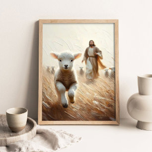 Jesus Will Save the Lamb, Christian Art, Jesus and Poster