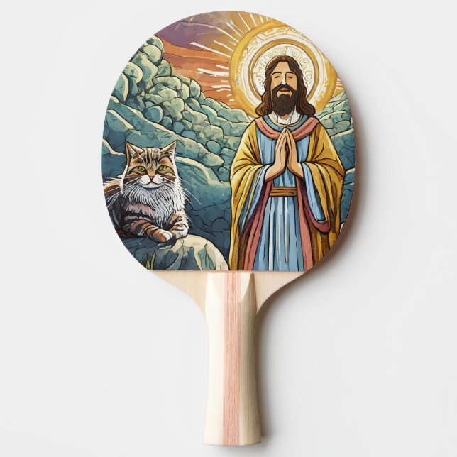 Jesus With a Cat Ping Pong Paddle! Paddle (Front)
