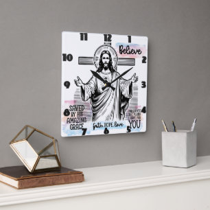 Jesus With a Serene Look Square Wall Clock