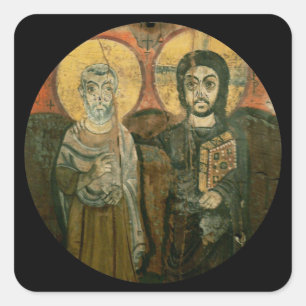 Jesus with Abbot Coptic Icon Square Sticker