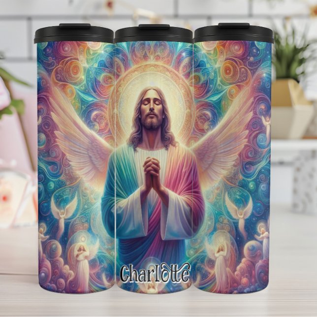 Jesus with Angel Wings Praying Thermal Tumbler (Creator Uploaded)