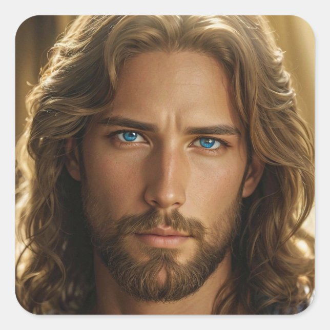Jesus with Blue Eyes Portrait Square Sticker (Front)