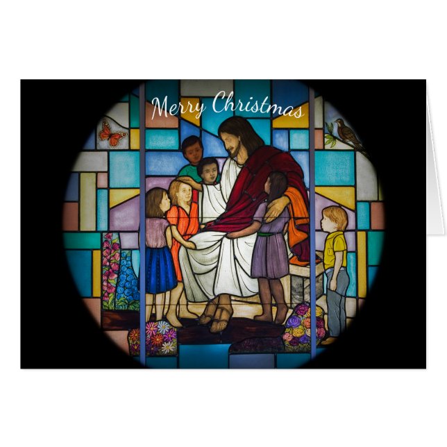 Jesus with children stained glass window (Front Horizontal)