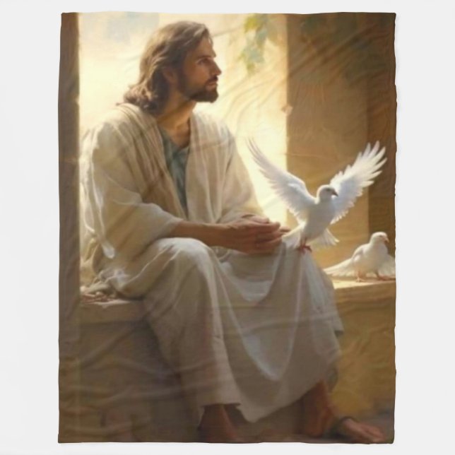 JESUS with DOVES Fleece Blanket (Front)