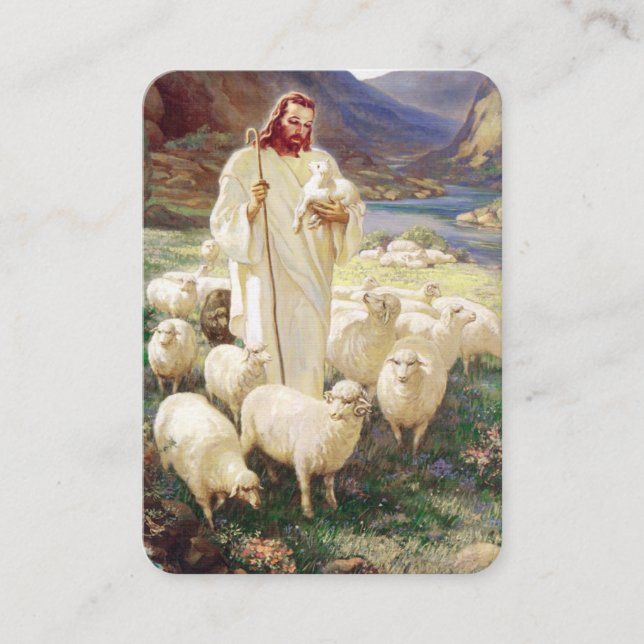 Jesus With Flock Psalm 23 Prayer Card (Front)