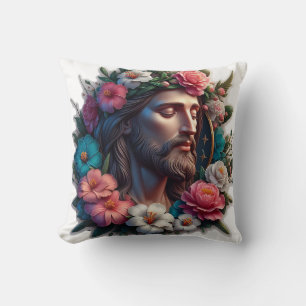 Jesus With Flowers Throw Pillow