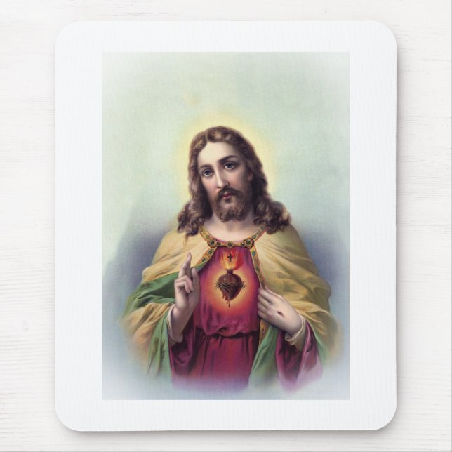 Jesus with Glowing Sacred Heart Mouse Pad (Front)