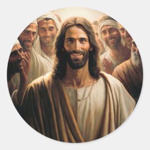 Jesus with His Disciples Smiling Classic Round Sticker