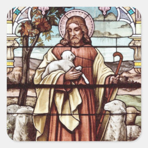 Jesus with His Sheep Square Sticker