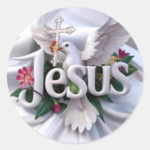 Jesus with holy dove and cross #2 classic round sticker