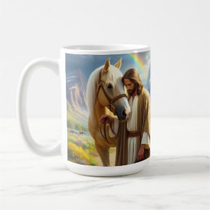 Jesus With Horse Rainbow Christian Faith Art Coffee Mug