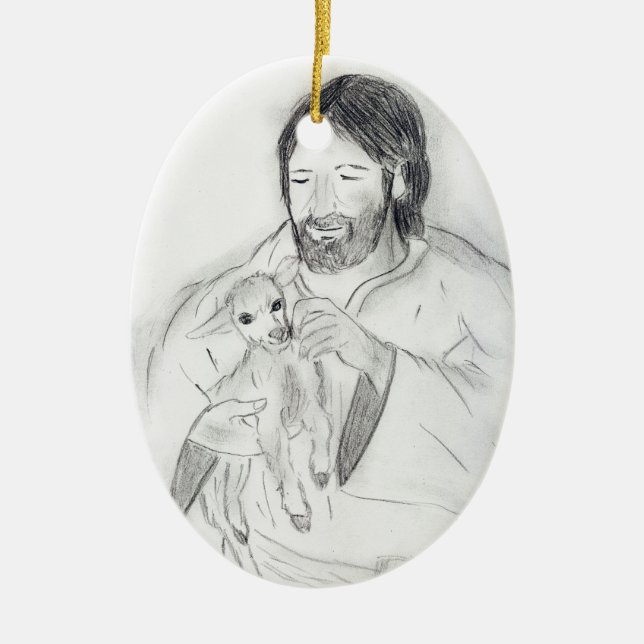 Jesus With Lamb Ceramic Ornament (Front)