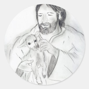 Jesus With Lamb Classic Round Sticker
