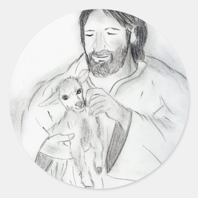 Jesus With Lamb Classic Round Sticker (Front)