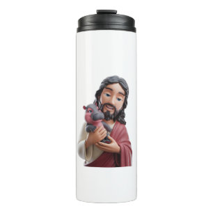 Jesus with Moo Deng_ The Pygmy Hippo of Faith Fun Thermal Tumbler