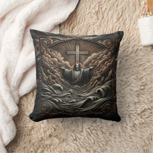 Jesus With Outstretched Arms Amid Stormy Waves Cushion