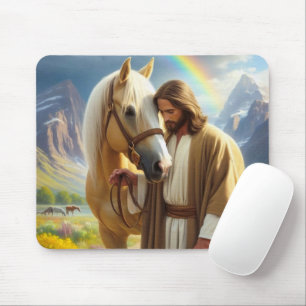 Jesus with Palomino Horse in Scenic Landscape  Mouse Pad