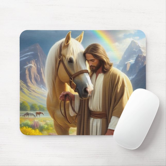 Jesus with Palomino Horse in Scenic Landscape  Mouse Pad (With Mouse)
