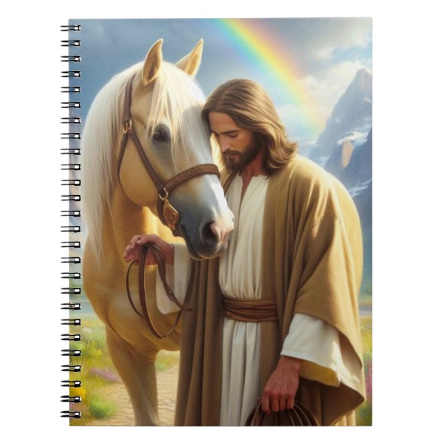 Jesus with Palomino Horse in Scenic Landscape Notebook (Front)