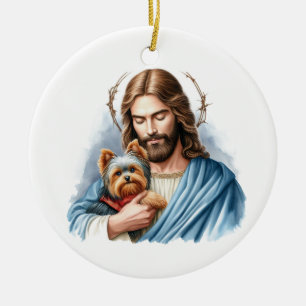Jesus with Yorkie Personalised Pet Memorial Ceramic Ornament