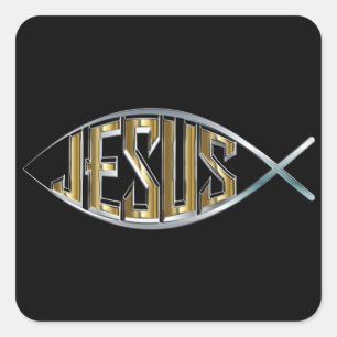 Jesus within a Fish Symbol Square Sticker