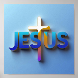 Jesus Word Poster   Ai design Matte Wall Art Print