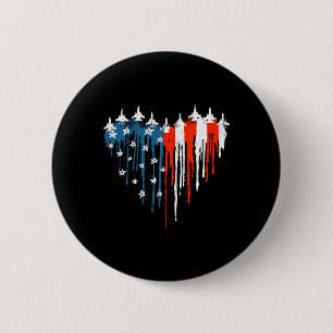 Jet Aeroplane Heart Red White Blue American Flag 4 6 Cm Round Badge