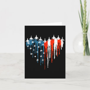Jet Aeroplane Heart Red White Blue American Flag 4 Card