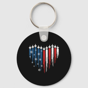 Jet Aeroplane Heart Red White Blue American Flag 4 Key Ring