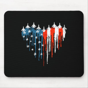 Jet Aeroplane Heart Red White Blue American Flag 4 Mouse Pad