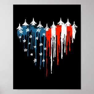 Jet Aeroplane Heart Red White Blue American Flag 4 Poster