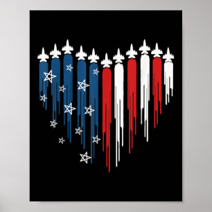 Jet Aeroplane Heart Red White Blue American Flag 4 Poster