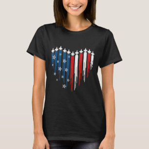 Jet Aeroplane Heart Red White Blue American Flag 4 T-Shirt
